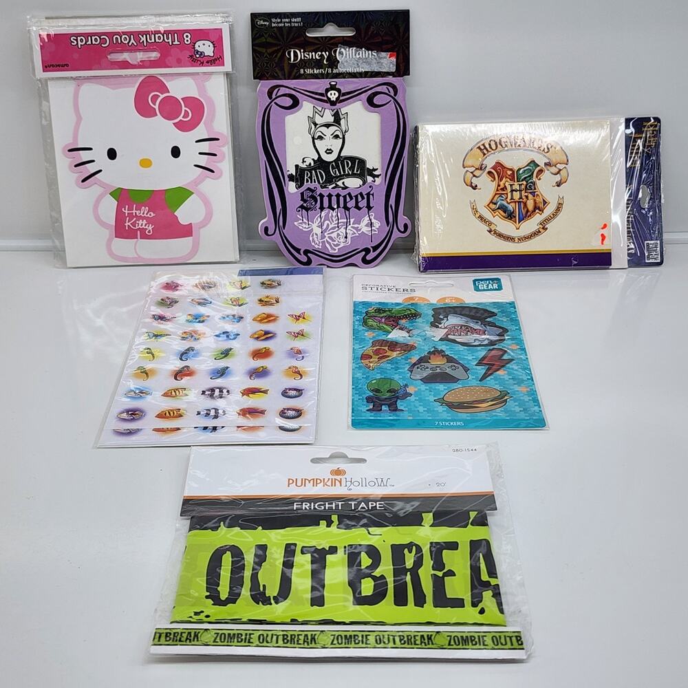Vtg Mixed Lot Hello Kitty Hogwarts Disney Villains Stickers Cards Halloween Tape